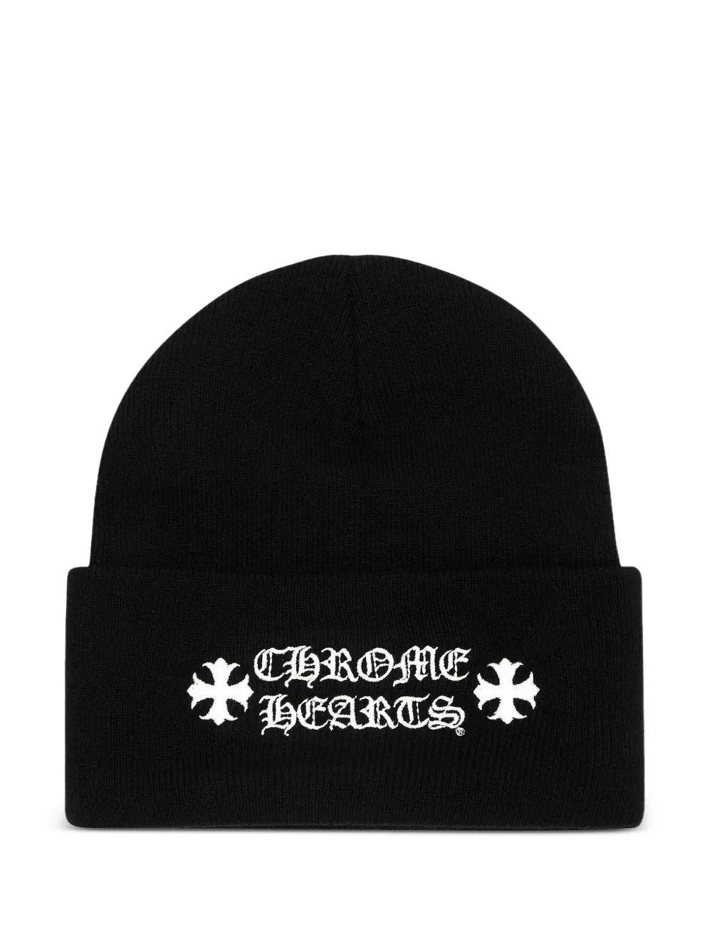 Chrome Hearts Black Beanie with White Gothic Logo